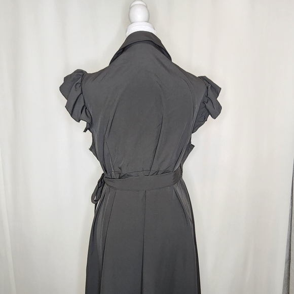 Skue Curve Sz 1XL Black & White Ruffle Sleeve Collar Neck Wrap Dress Tie Waist - Picture 8 of 16